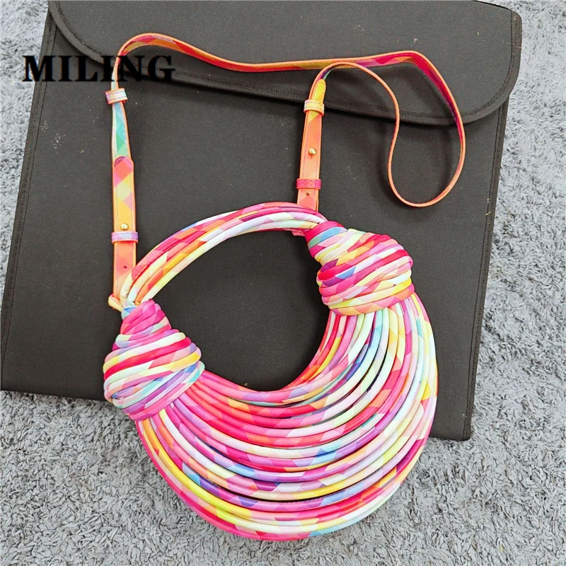 Vintage Woven Noodle Handbag Fashionable Women Shoulder Bag Female Crossbody Bags Top-handle Half Moon Bags 2024 New Color