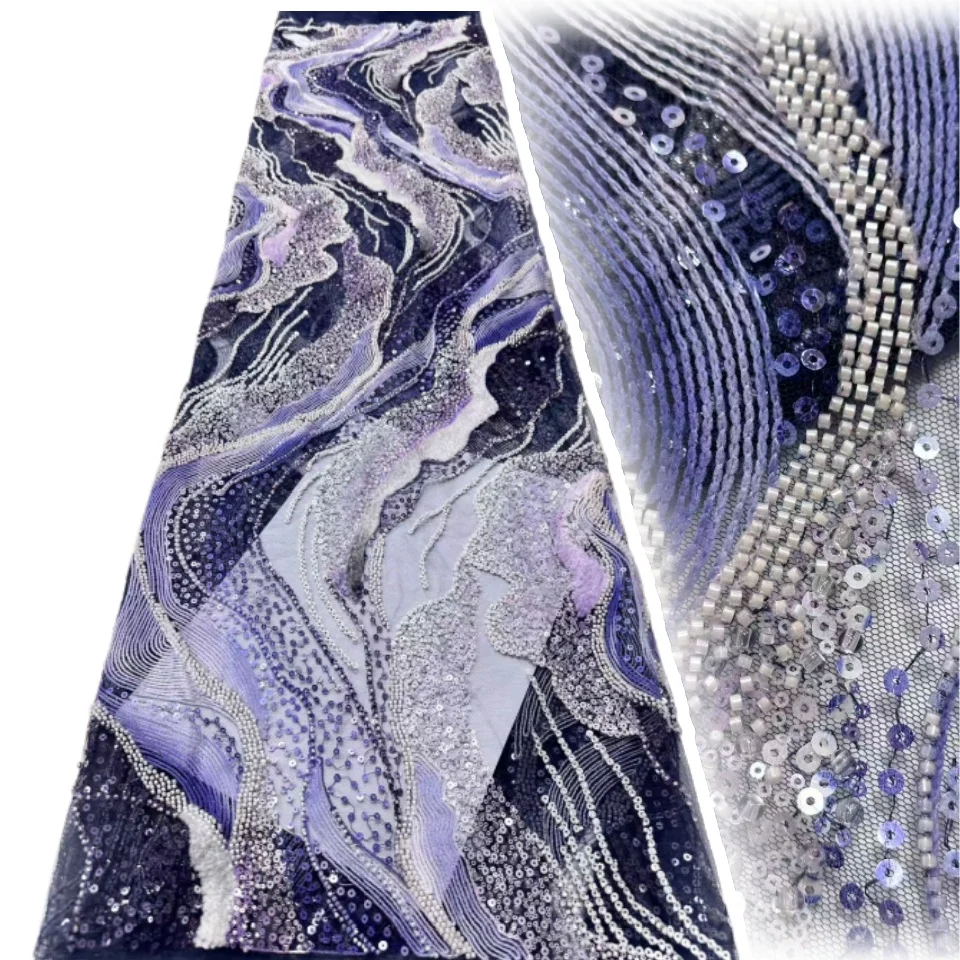 

Роскошная французская сетчатая кружевная ткань с бусинами, 2022, высокое качество, африканское кружево с блестками для женщин, свадебные платья, шитье TP1652