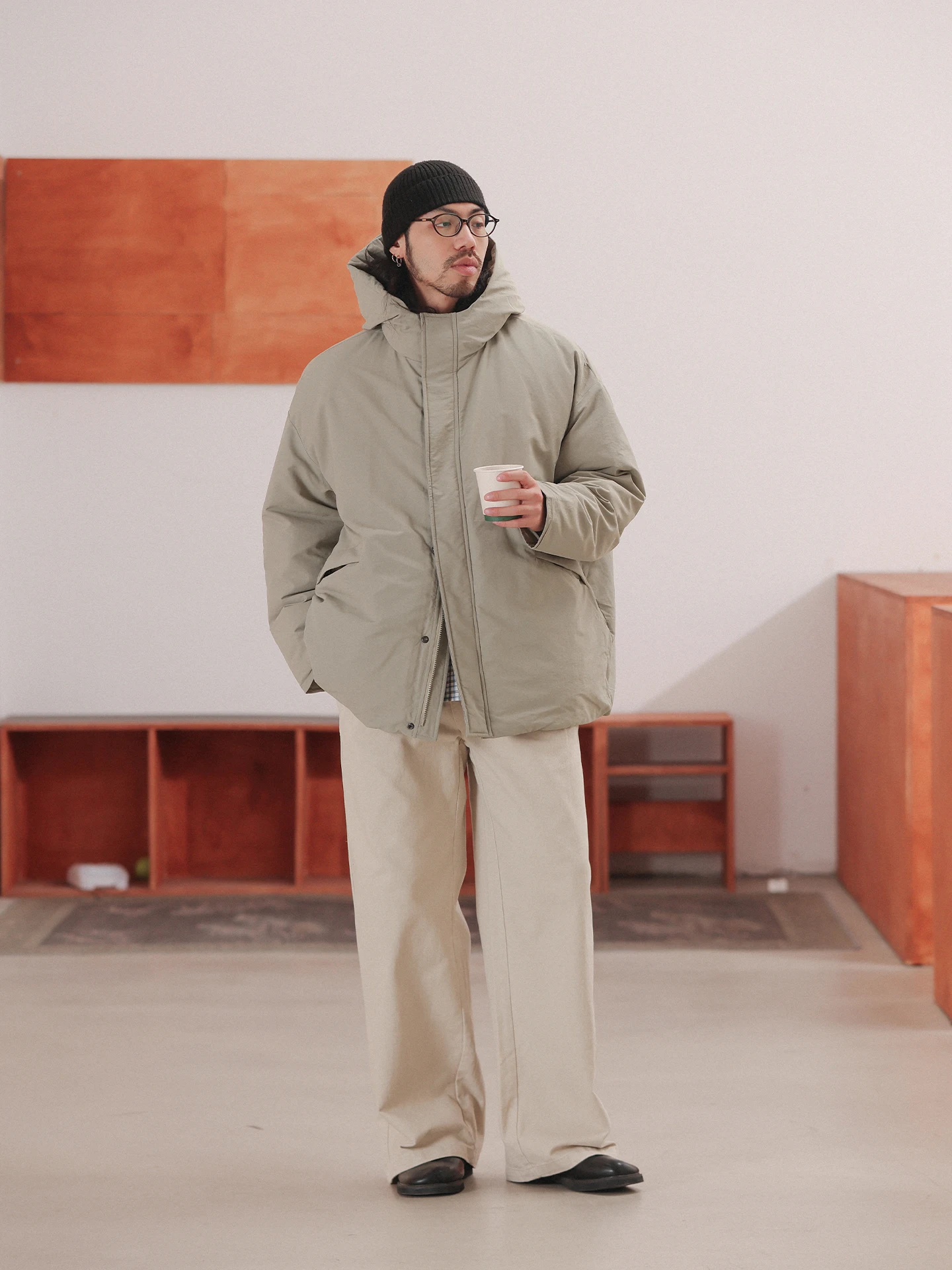 

Noears Winter Vintage Bean een Long Hooded Cotton Jaet Outdoor Loose Thiened Windproof Coat Warm Casual Nylon Fabric