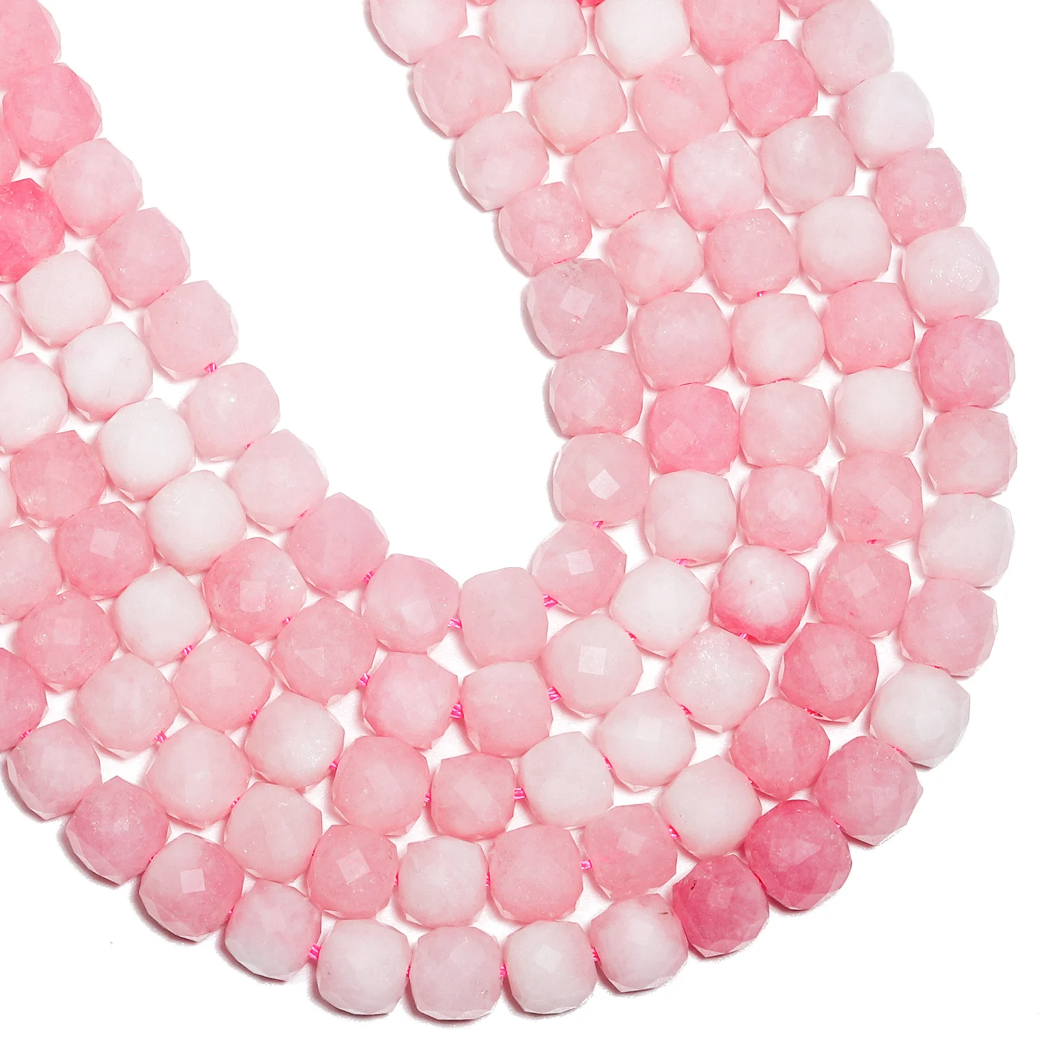Pink Opal Jade Beads 7-8mm Faceted Square Cube Geometric Shape Loose Beads for Jewelry Making Diy Accessories