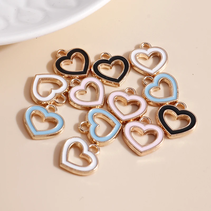 10pcs 13*13mm Romantic Enamel Love Heart Charms for Necklaces Pendants Earrings DIY Colorful Mini Charms Jewelry Finding Making