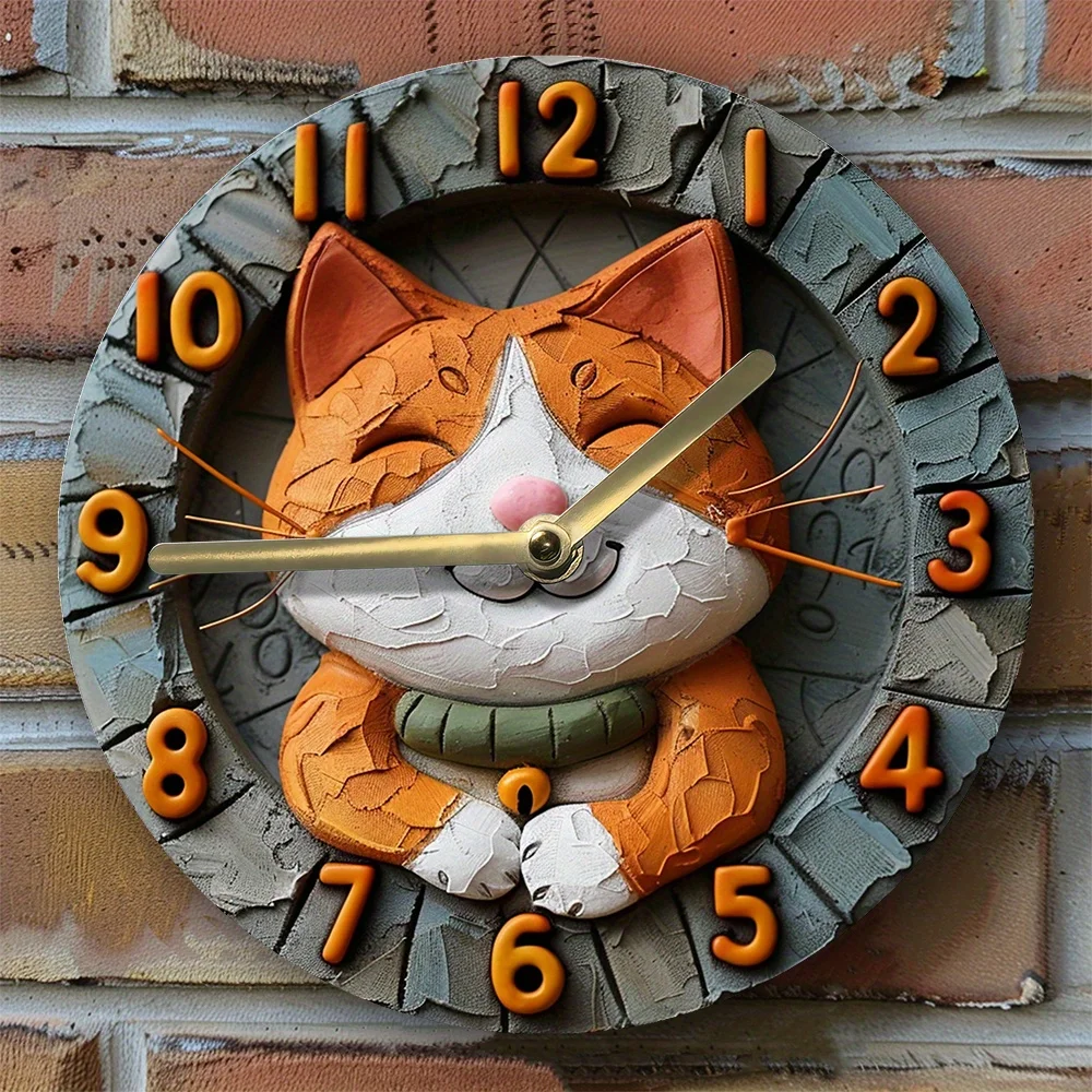 DIY Cat Themed Aluminum Wall Clock Kit, 2D Effect, 8 Inch - Includes Clock Mechanism  – Winter Entrance Home Decoration