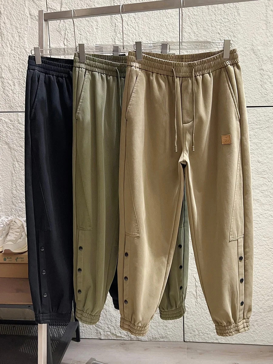 

American Workwear Style Fleece Lined Thickened Men's Autumn Winter Warm Elastic Waist Cuffed Casual Trousers Trendy Straight ...