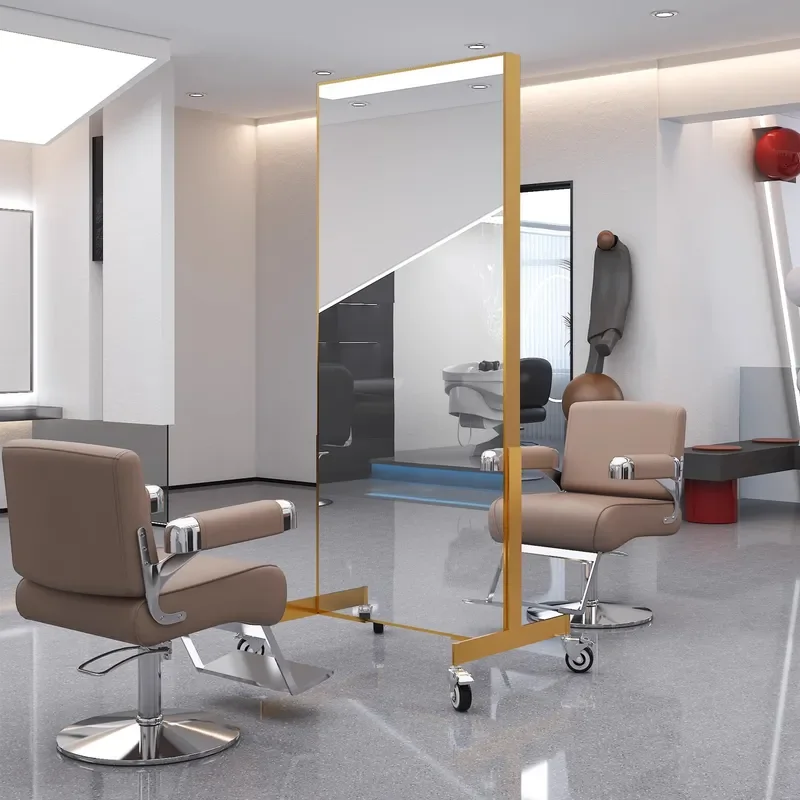 New Hair Mirror for Perm and Dyeing Area with Wheels Light Luxury Double Sided Mirror for Barber Shop Hair Cutting