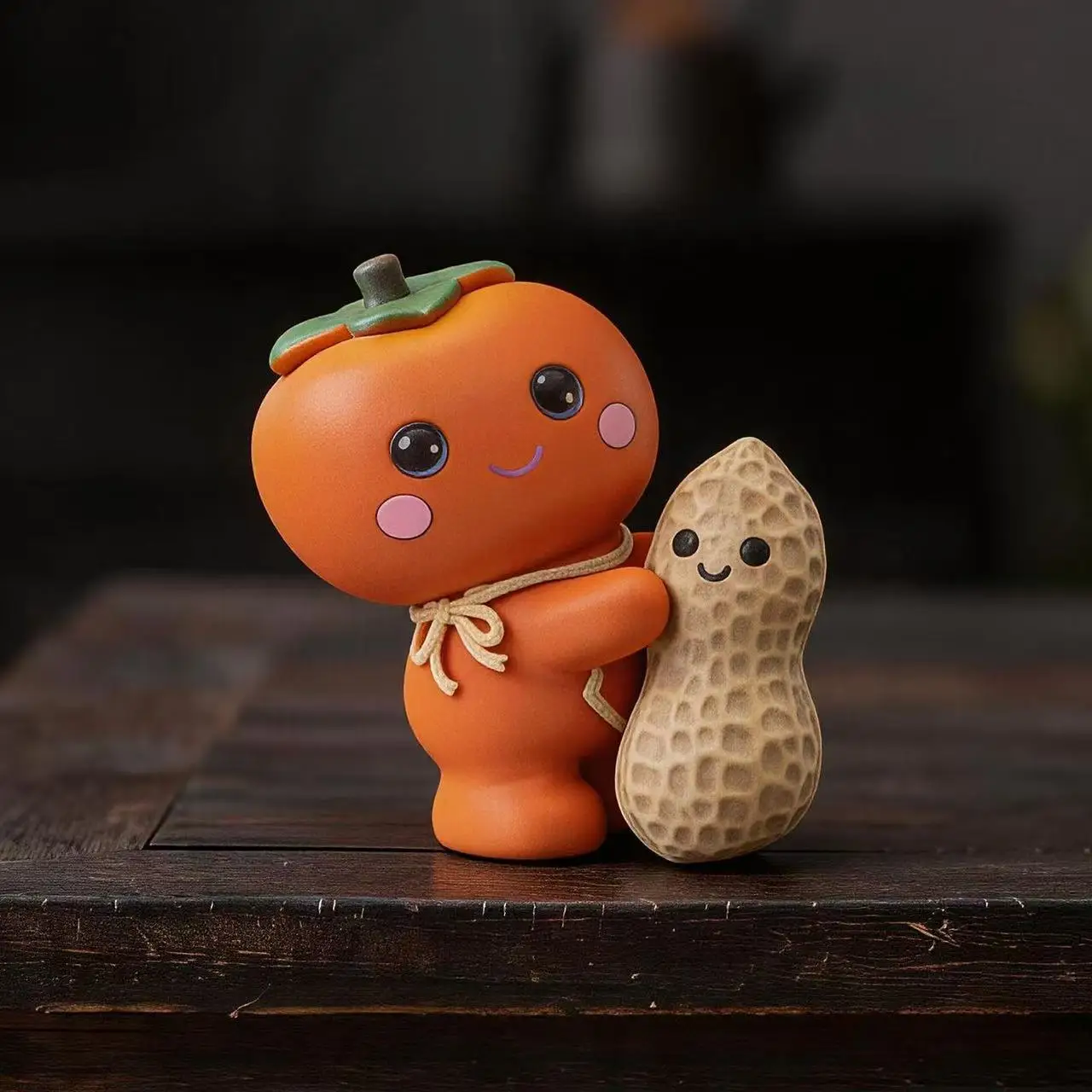 Persimmon & Peanut Resin Figurine, Good Things Happen Ornament for Car Dashboard, Office Desk Decor, Kawaii Desktop Accessories