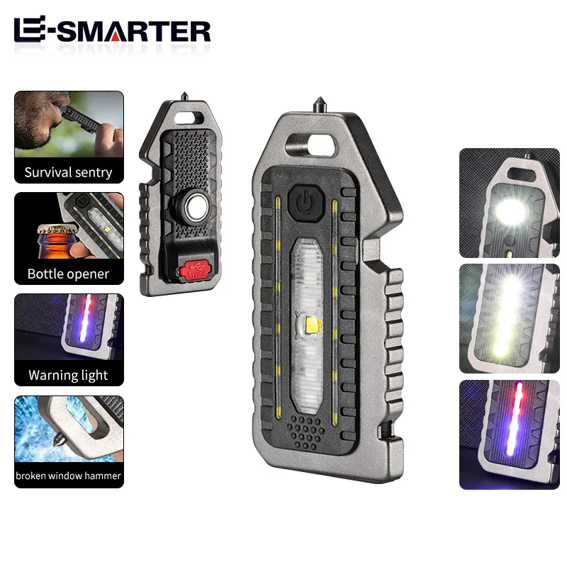 Keychain Flashlights Mini Led Light Selfdefense Whistle Multifunctional Portable Rechargeable 10W Built In Battery For Outdoor