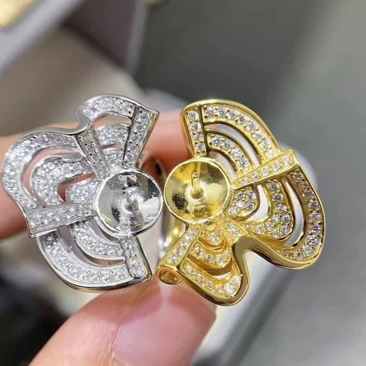 

Gorgeous 925 Sterling Silver Adjustable Ring Mount Settings Findings Mountings Accessory Parts for 11-12mm Pearls 5pcs/lot