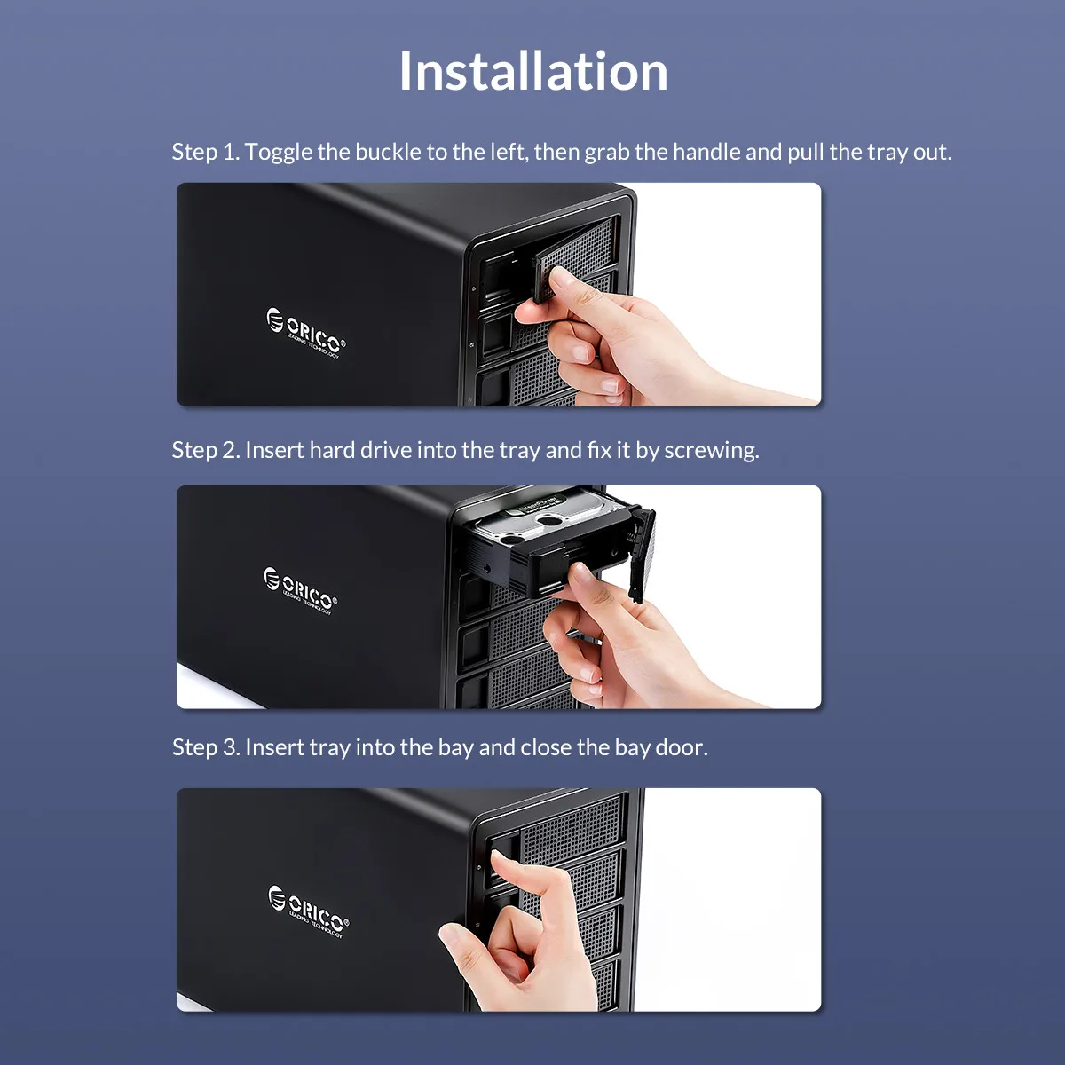 Imagem -06 - Orico 35 Series Tipo-c 4bay & 5bay Hdd Docking Station 10gbps Super Velocidade para 2.5 3.5 Polegada Disco Rígido Case Embutido Adaptador de Energia