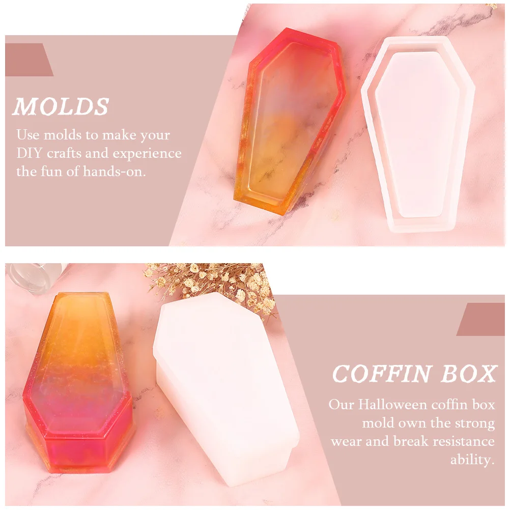 

1pcs Halloween Coffin Box Mold Diy Storage Box Casting Mold Resistant Glitter Dry Flower Beads Simple Crystal Epoxy