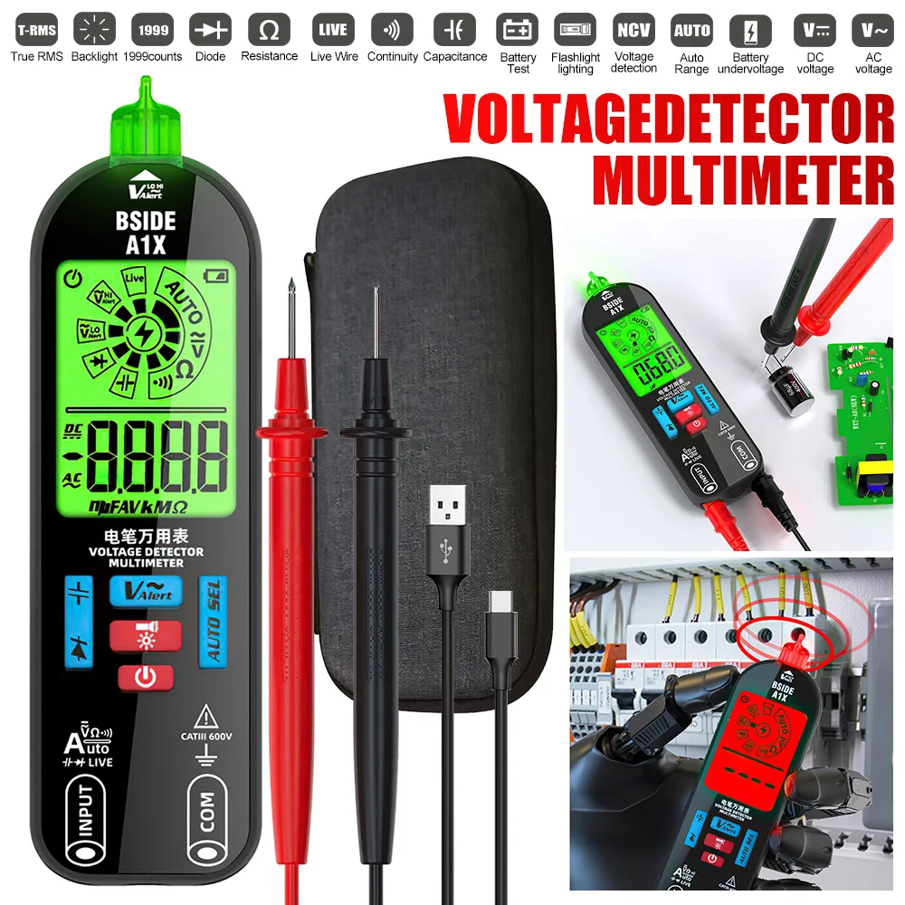 Mini Digital Multimeter Smart Electronic Tester Rechargeable AC DC Contactless NCV Automatic Diode Capacitor Breakpoint Meter