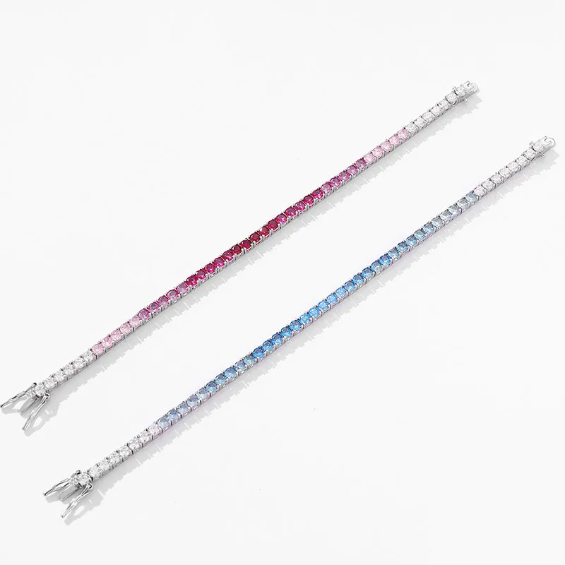 3mm Gradient Red Tennis Bracelet For Women 925 Sterling Silver Cubic Zirconia Diamond Bracelet Wedding Jewelry New Trendy Style