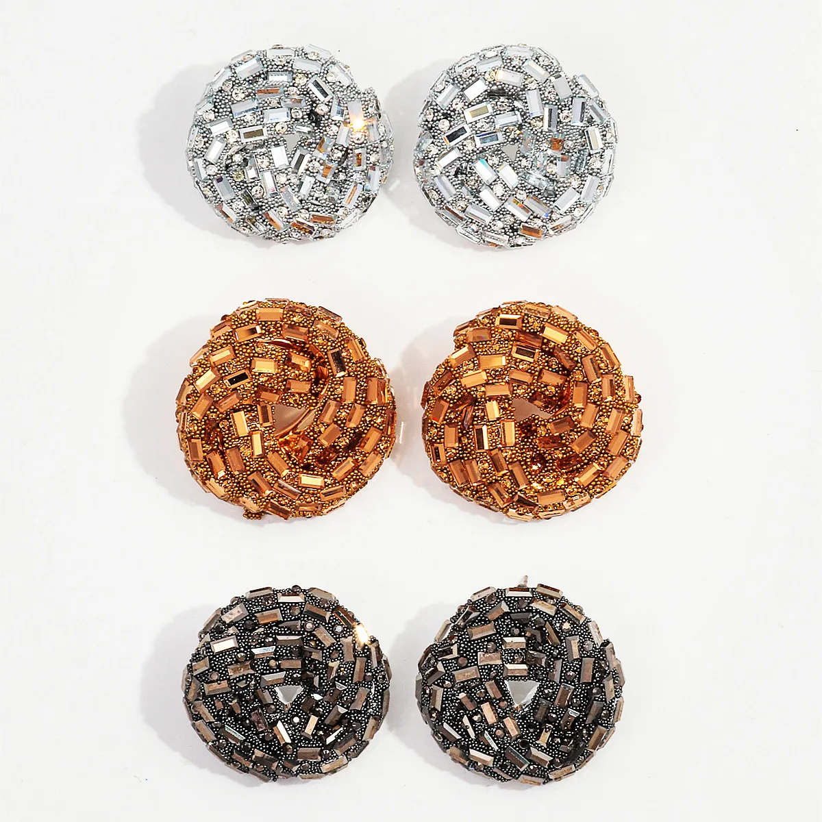 Trendy Big Round Shiny Crystal Stud Earring for Women Girl Shiny Geometric Half Circle Gold/Silver Color Earrings Jewelry Gift