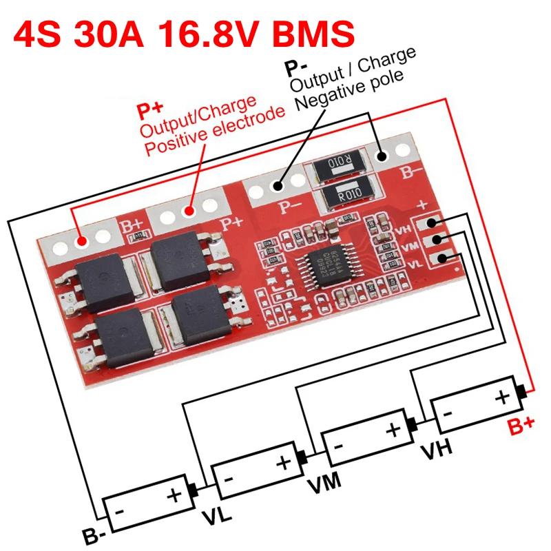 Smart Electronics 4S 30A High Current Li-ion Lithium Battery 18650 Charger Protection Board 14.4V 14.8V 16.8V Overcharge