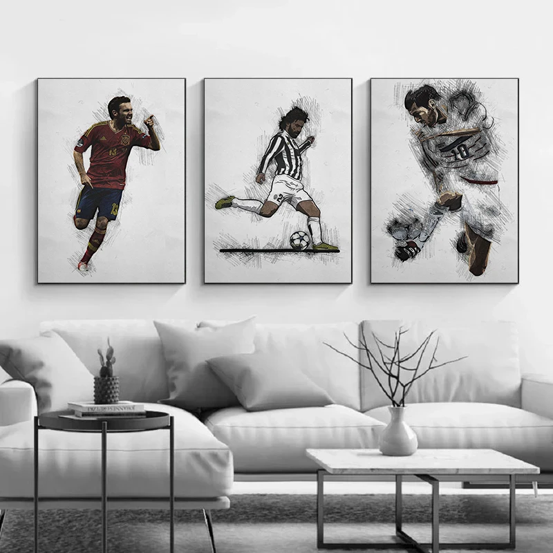 International Football Player Poster Bicycle Kick Overhead Kick Goal Canvas Painting Wall Art Picture for Living Room Home Decor