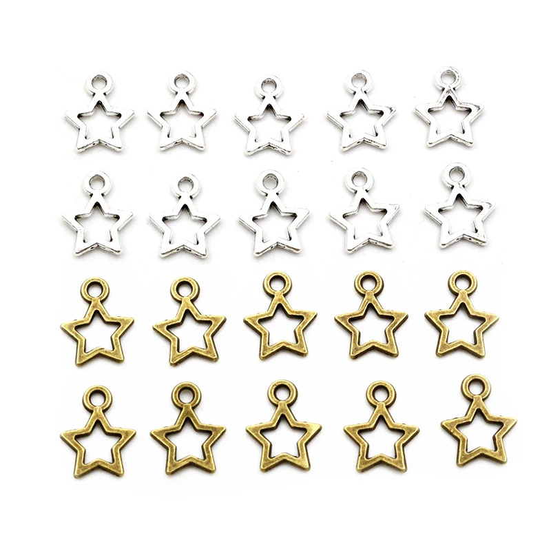 100pcs 12x9mm Small Star Charms Pendant Bronze Antique Silver Color Zinc Alloy DIY Jewelry Making Findings for Bracelet Necklace