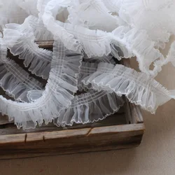 1M White Black Pleated Elastic Stretch Mesh Lace Trim Ribbons Organza Applique Sewing Craft Wedding Dress Clothes 5CM Width