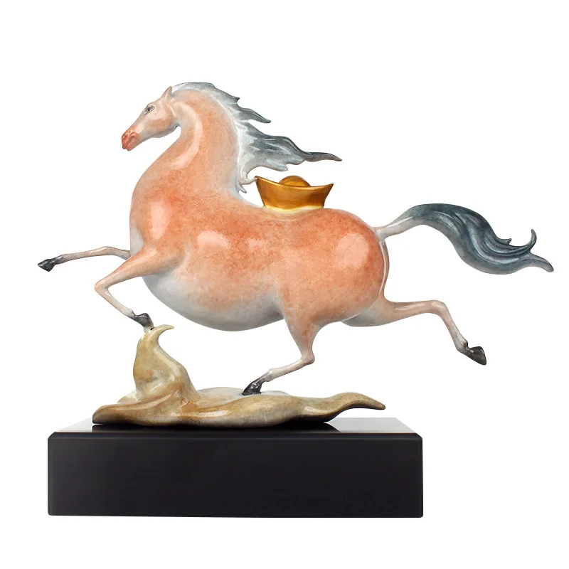 

Bronze horse ornaments, Falang color brass horse handicrafts, new Chinese-style office, living room entrance decoration