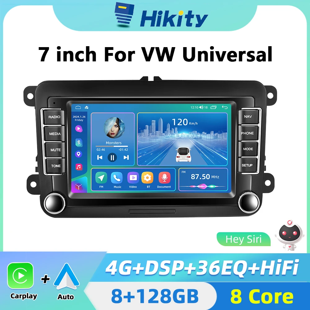 Hikity 7inch Android 2 din Car Radio Stereo Carplay autoradio For VW Golf Polo Skoda Rapid 4G WIFI GPS navigation FM Receiver