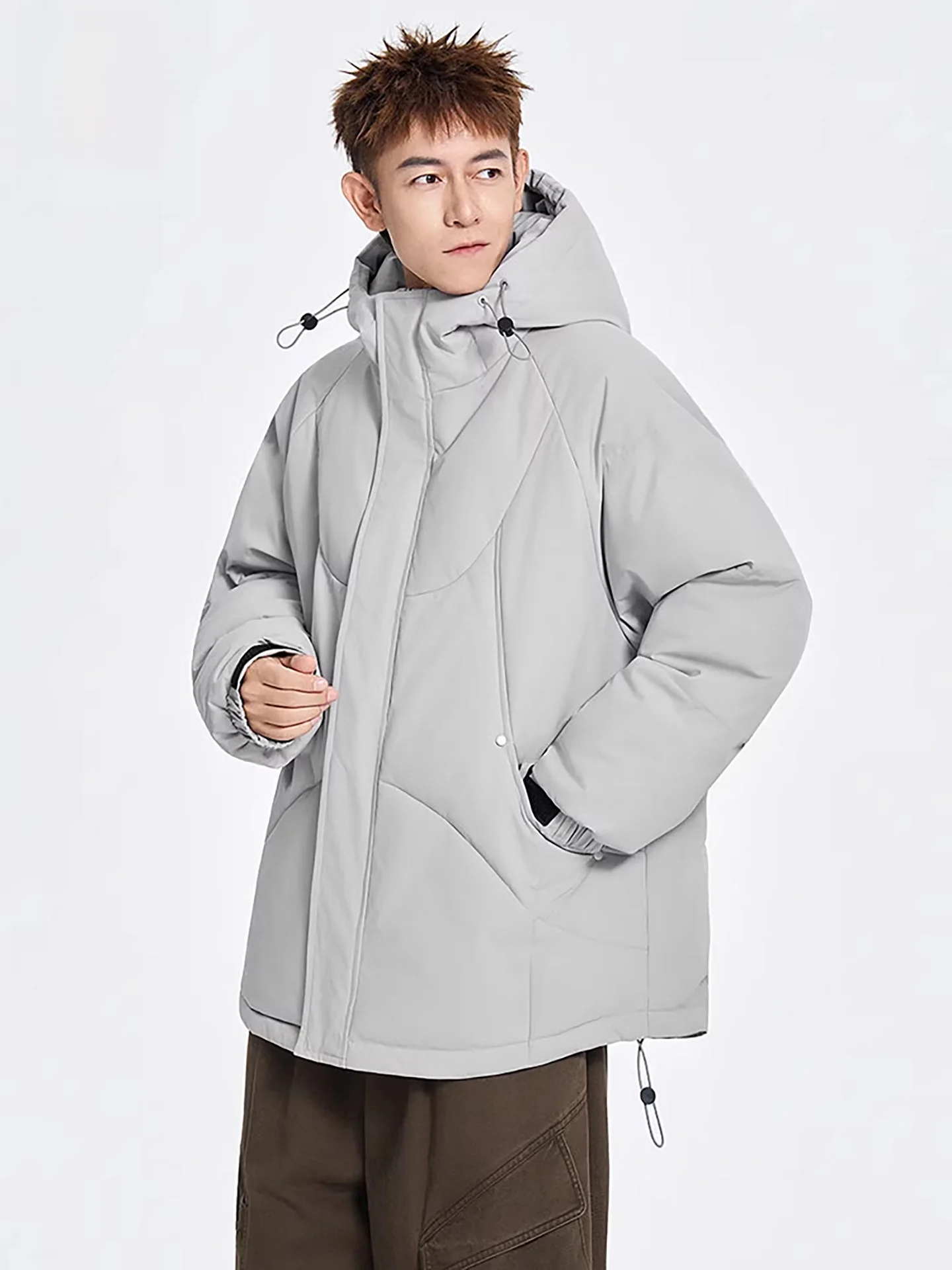 

Nainilu Men's Thickened Cotton Jacket Winter Outdoor Workwear Hooded Warmth Windbreaker Casual Long Sleeve Zipper Closure