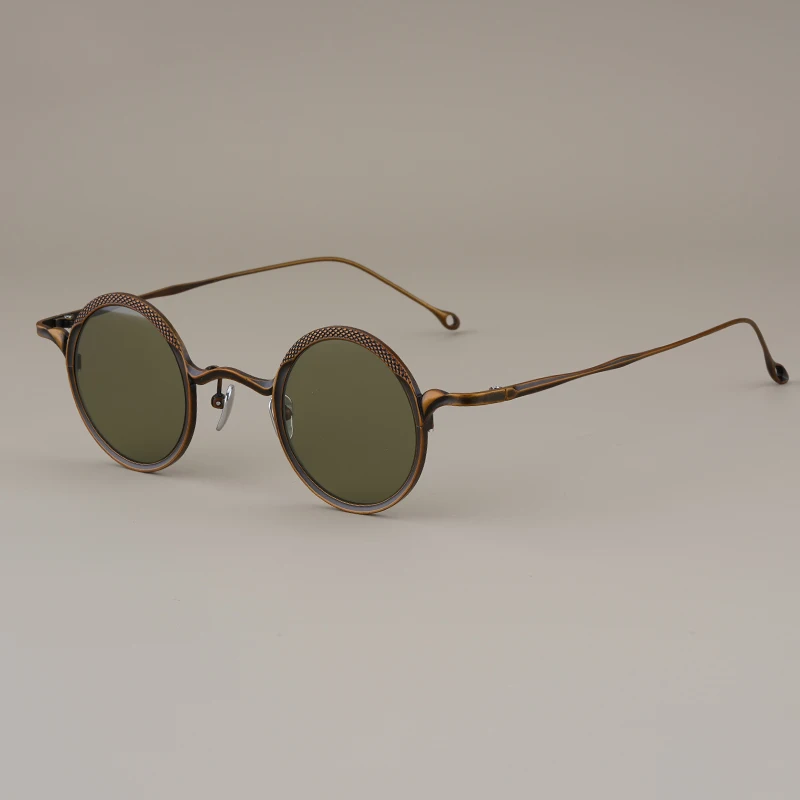 

Japanese Designer Handmade Men's Retro Round Shaped Sunglasses RG1099AG Classical Vintage Bronze Pure Titanium Eyeglasses