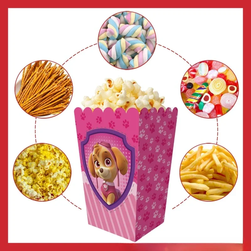 12PCS PAW Patrol Chase Paper Candy Cartons Popcorn Box Party Supplies Pure Popcorn Boxes Snacks Food Tub Kids Festival Supplies