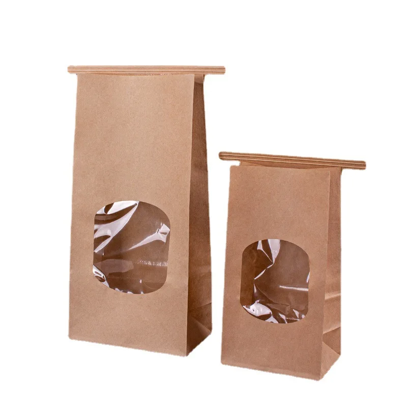 500Pcs/Lot Baking Paper Bag Pouches Kraft Back Bread Bags With Window Bakery with Window for Homemade Cookies Toast Packaging