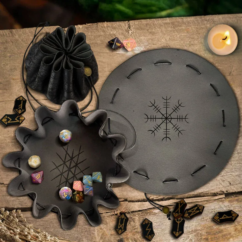New Pu Drawstring Dice  Tray Bag Game Dice Drawstring Storage Jewelry Storage Bag Folding Hanging Bag Gift for Friends
