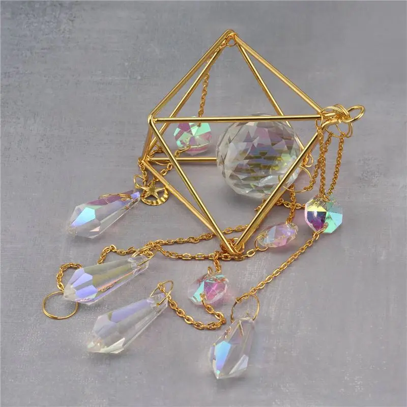 AB11 3X Crystal Sun Catcher Rainbow Prism Window Sun Catcher Celestial Suncatcher Boho Sun & for Moon with Crystals 35cm Long