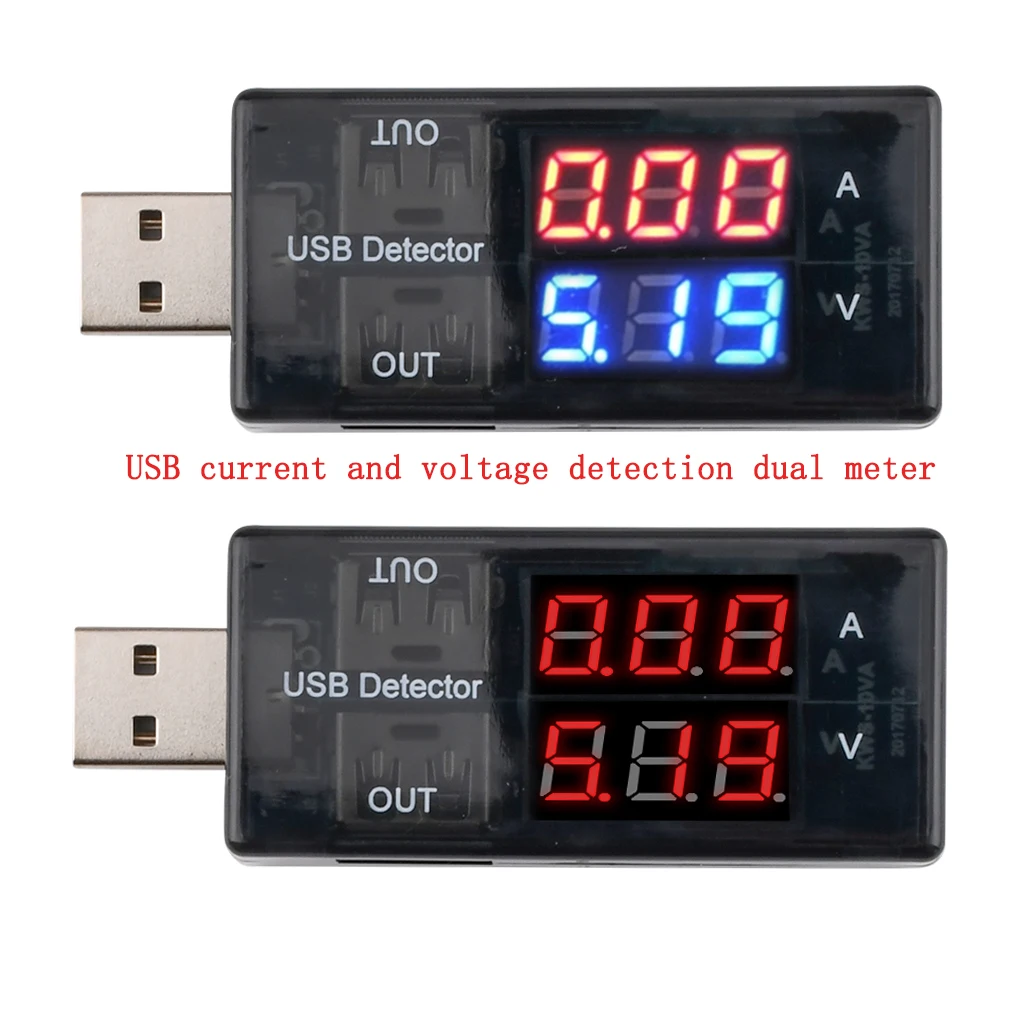 Dual USB port Current Voltage Charging Detector Tester Battery Voltmeter Ammeter Charger Detector Red Blue Voltmeter Display