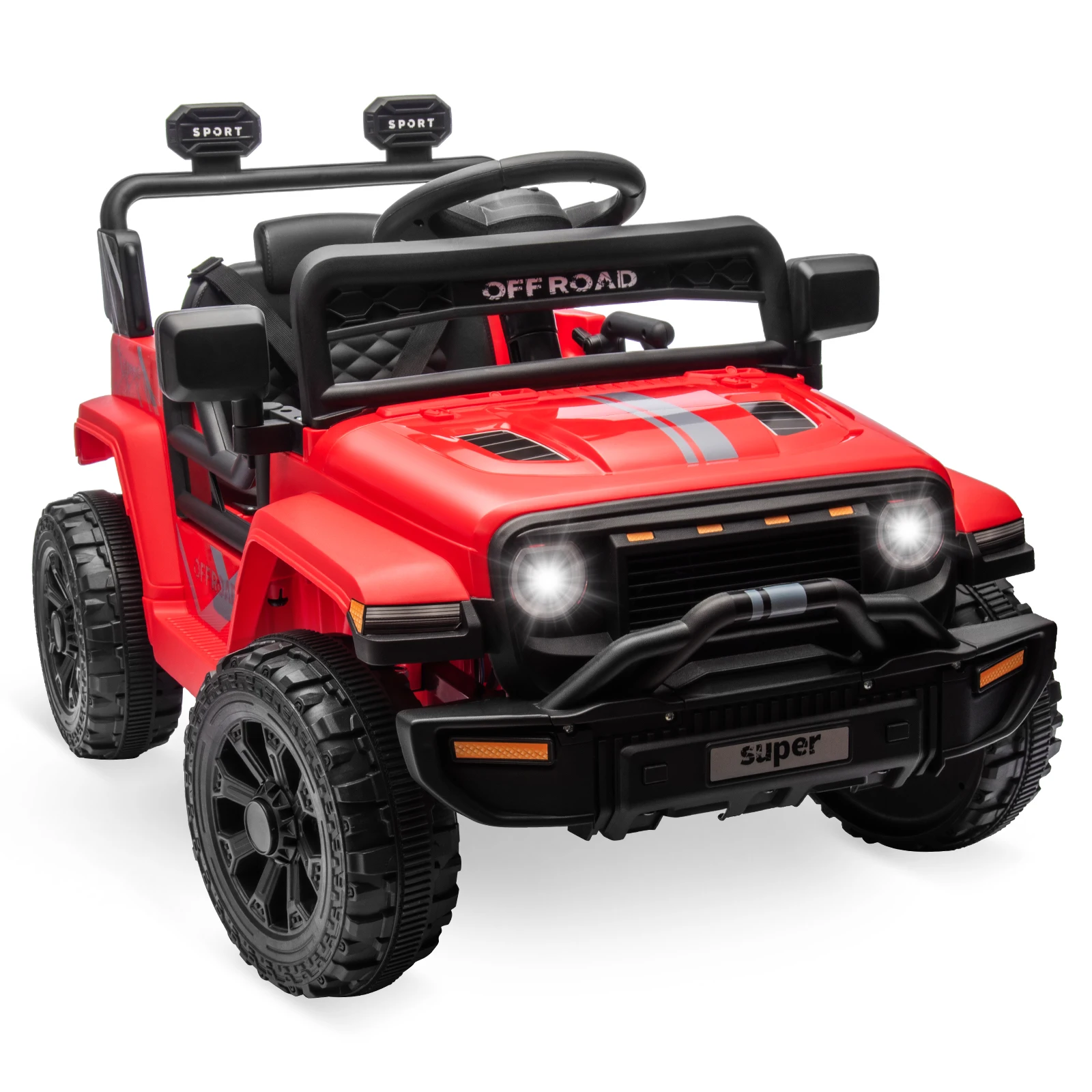 12V Ride On Toy w/Parent Remote Control, Ride On Truck Car, Steering Wheel Music, 4-Wheel Spring Suspension, Led Lights, 2 Speed