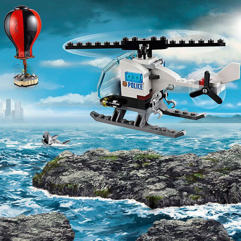 City Series Sea Prison Island Building Ship Helicopter Model Creative Building Blocks Toy Children\'s Assembly Toy For kids Gifts