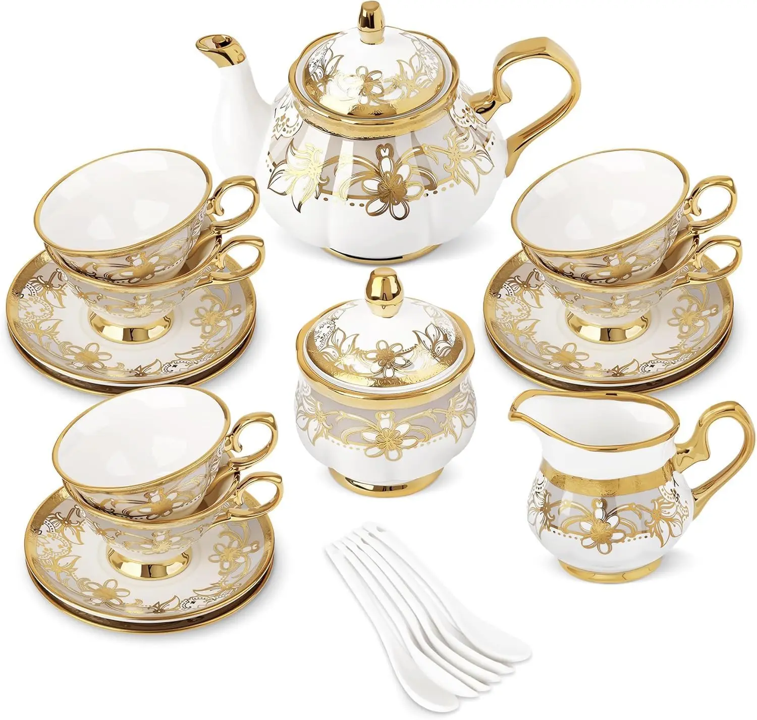 Royal Floral Porcelain Tea Service, 21-Piece Set with Creamer and Sugar Bowl
