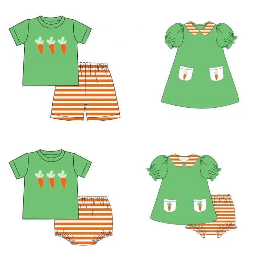 Fine Children's Clothing Wholesale Easter Hot Deals Girls And Boys Clothes  Short Sleeve Series Suit Carrot Print