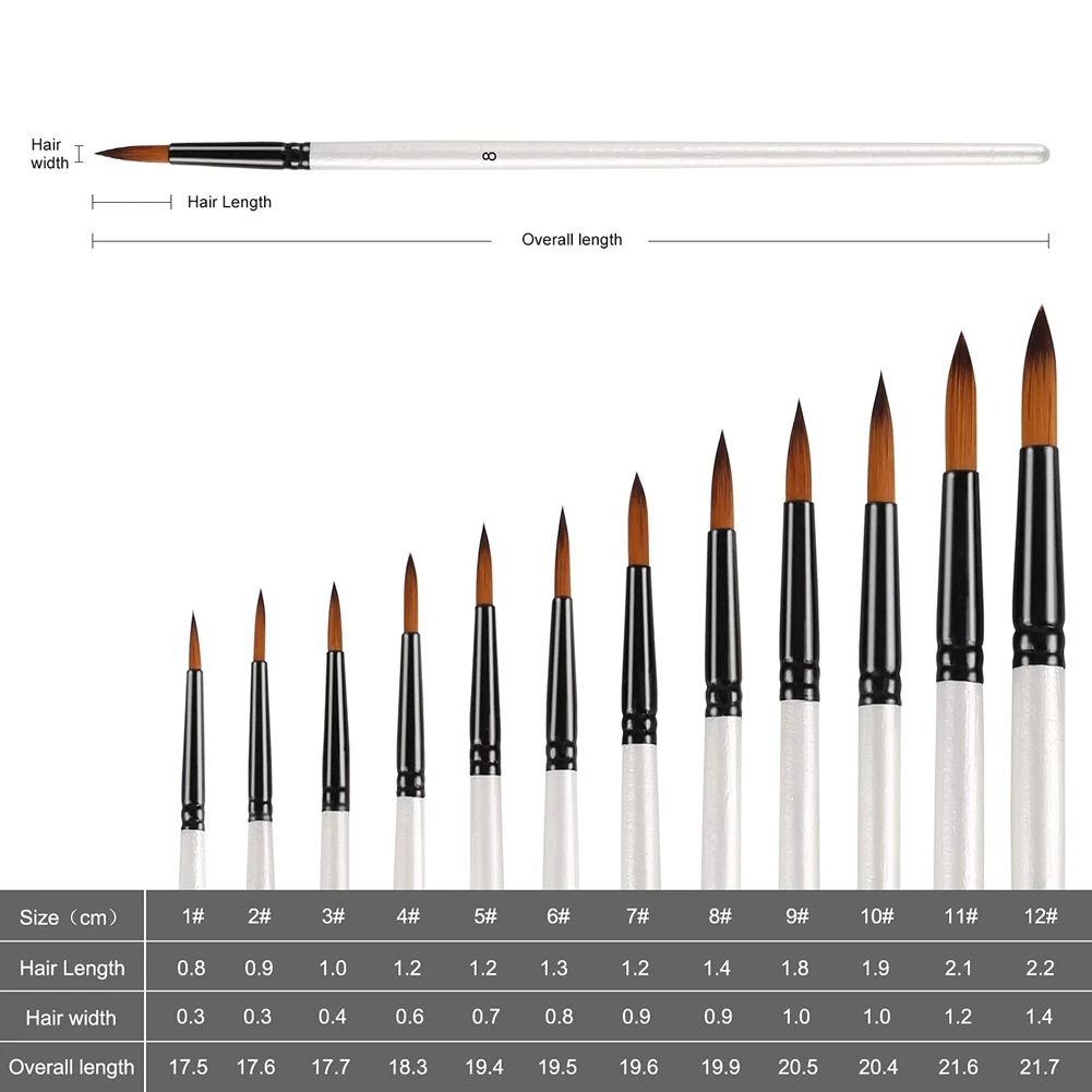 Pinceles profesionales de punta redonda, 12 piezas, para artista