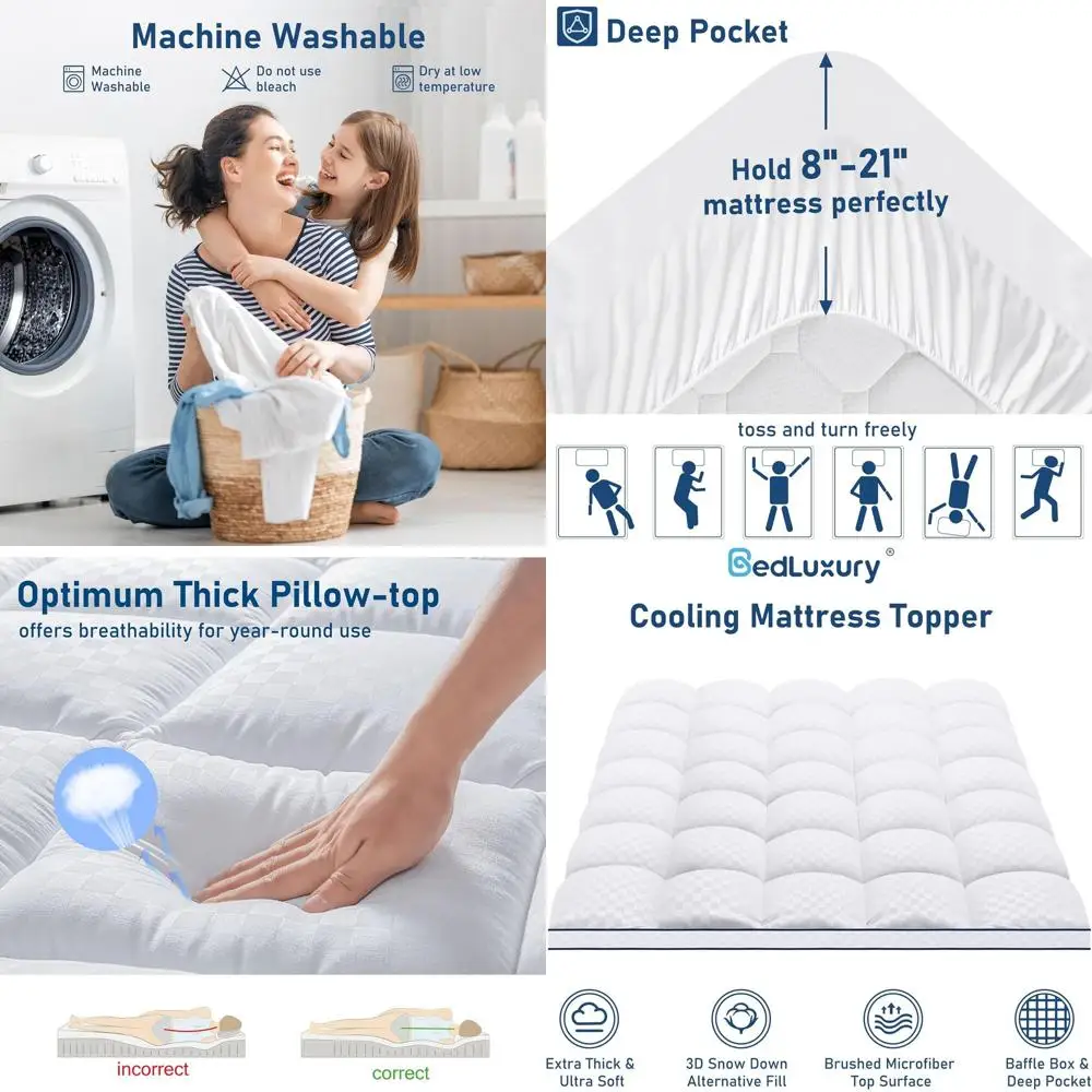 

Очень толстый охлаждающий наматрасник с плюшевым чехлом и карманом 8–21 дюймов, альтернативный наполнитель 3D Snow Down, белый