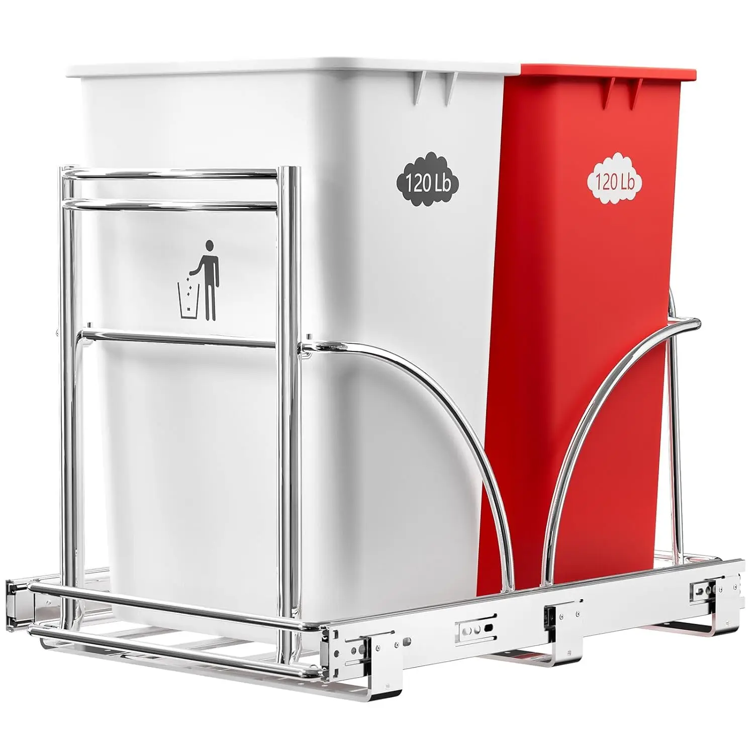 

Усиленный выдвижной комплект для двойного мусорного ведра под раковину, подходит для 2 контейнеров по 35 кварт, серебристое покрытие