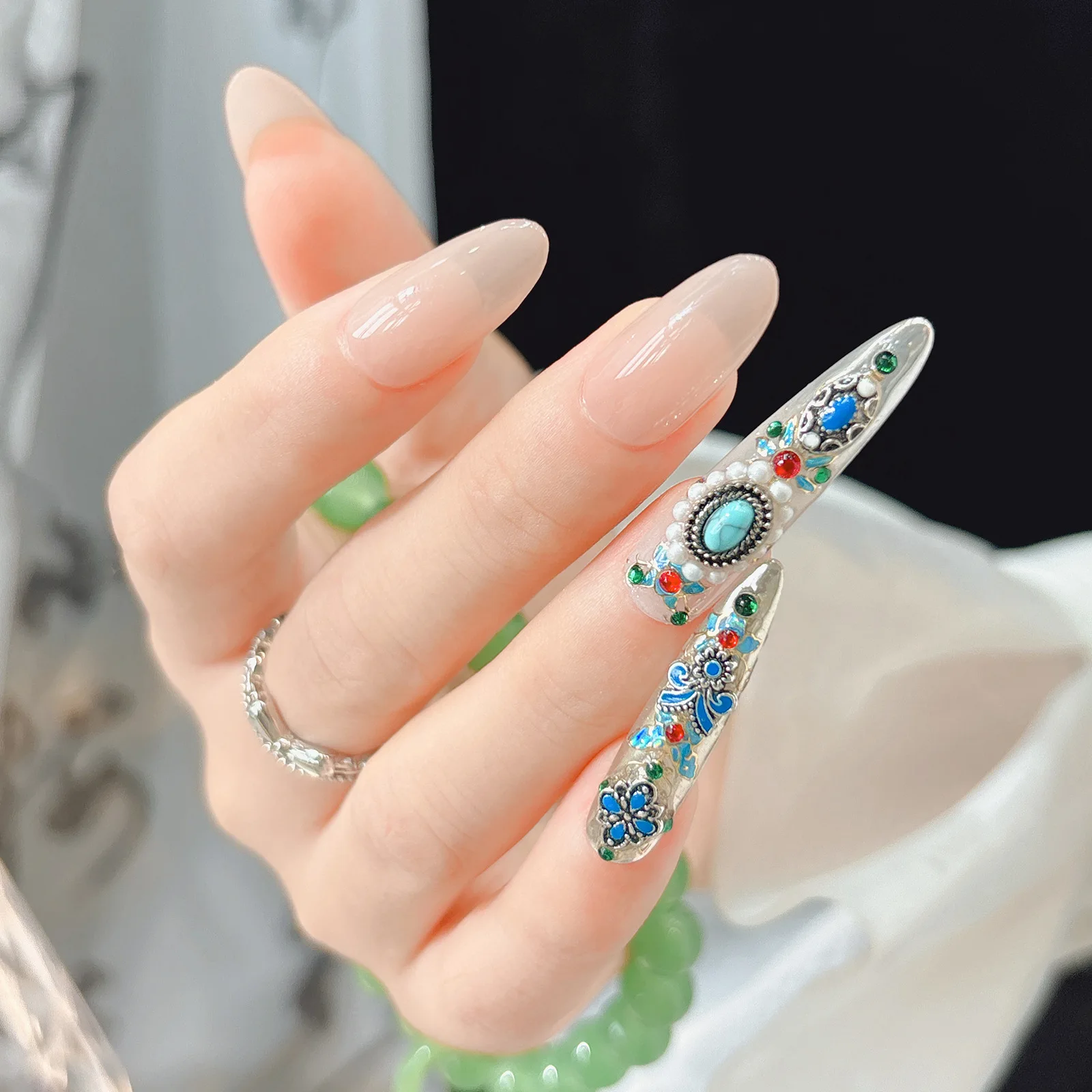 20OPCS Retro 3D Antique Silver Nail Art Charms Accessories Parts For Bohemian Nails Decoration Design Supplies Manicure Material