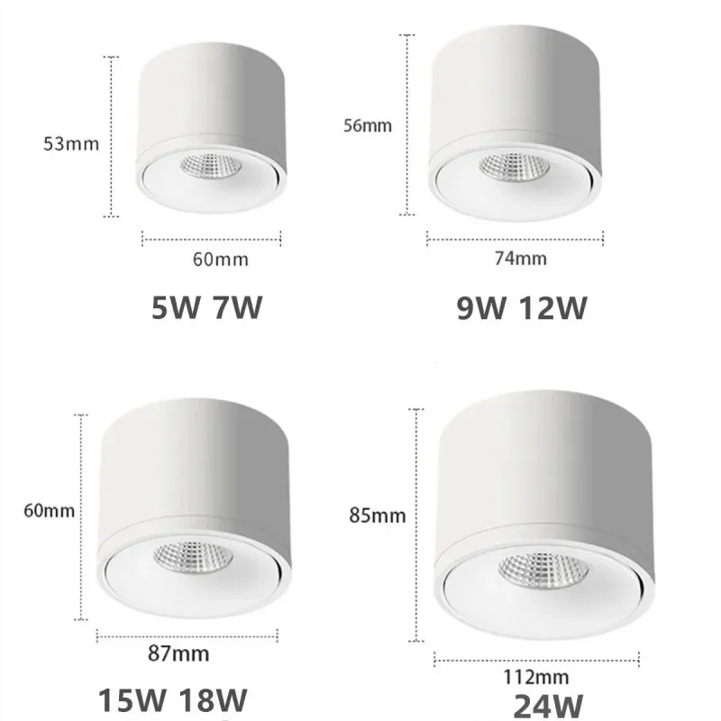 

Surface Mounted Dimmable LED Downlight AC110V/220V Ceiling Light Rotatable Spotlight 9W 12W 15W 24W Indoor Home Decoration