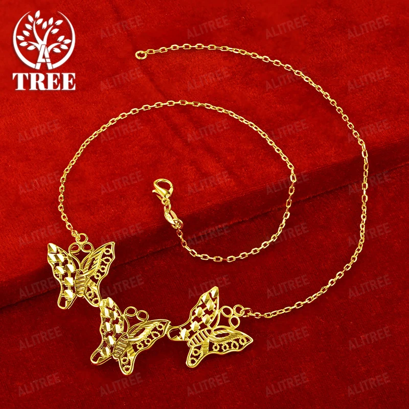 

18-дюймовая цепочка из 18-каратного золота с подвеской в виде бабочки, ожерелье, круглая цепочка для женщин, день рождения, красивые высококачественные ювелирные изделия, подарочные аксессуары