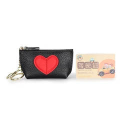 Genuine Leather Heart Coin Purse Women Key Holder Ladies Cute Heart Patch Small Pouch Key Holder Leather Wallet Coin Purses