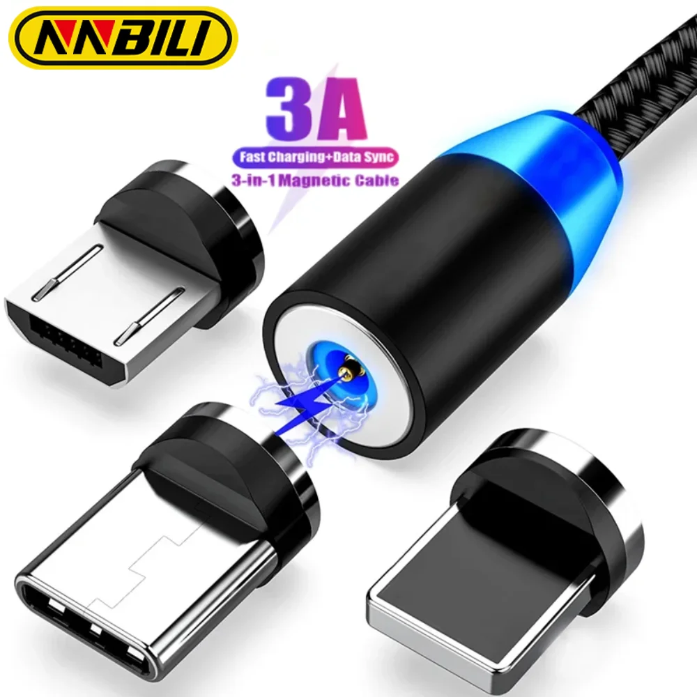 NNBILI 3A LED cavo USB magnetico ricarica rapida cavo USBC caricatore magnetico carica dati cavo Micro USB cavo del telefono cellulare cavo USB