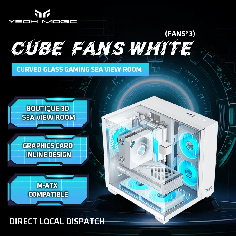 

Yeah magic CUBE Case Sea View Room Gaming Computer Desktop M-ATX ITX Motherboard Double-Sided Tempered Glass PC Gamer CASE