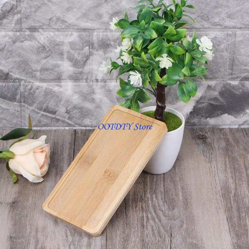 367A Bamboo Flower Pot Tray Simple Elegant Design Bonsai Meditation Tray Decor Supply