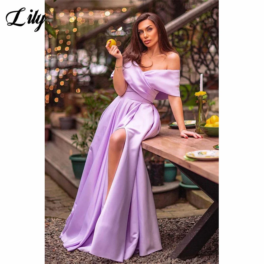 Lily Blue Elegant Prom Dress Off The Shoulder Corset Evening Dresses Satin Side High Split Bridesmaid Dress for Woman Customized