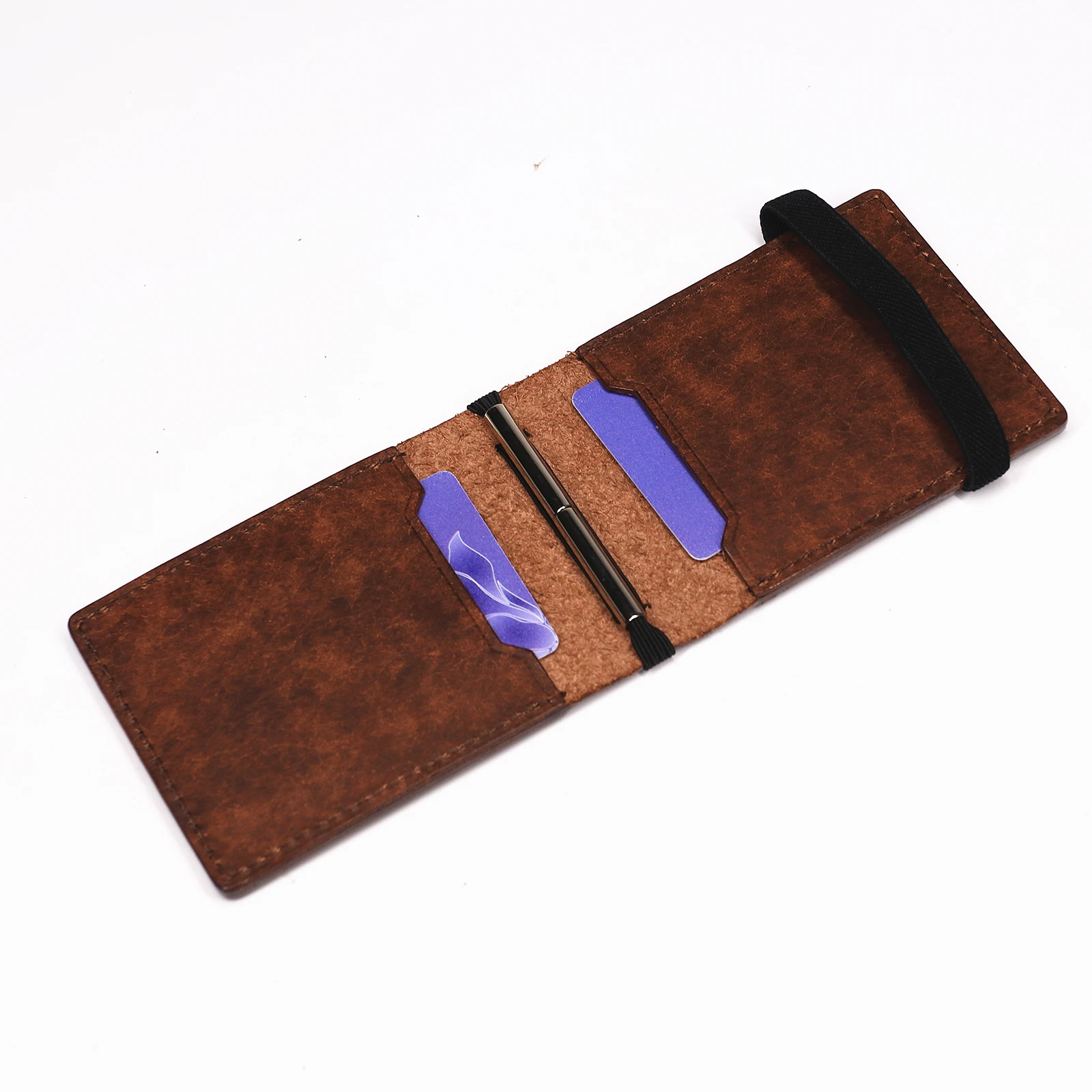 100 % echtes Leder, Geldbörse mit Magnetverschluss, schlanke Bifold-Geldbörse für Herren, Geldscheinklammer-Organizer mit Kartenhalter. – Detail 8