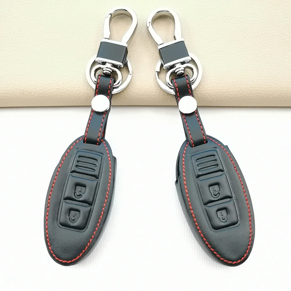 For Nissan Qashqai J10 J11 March Tiida NV200 Leaf Kicks Cube X-Trail T32 T31 Navara Terra Stylish Leather Car Key Case Fob Cover