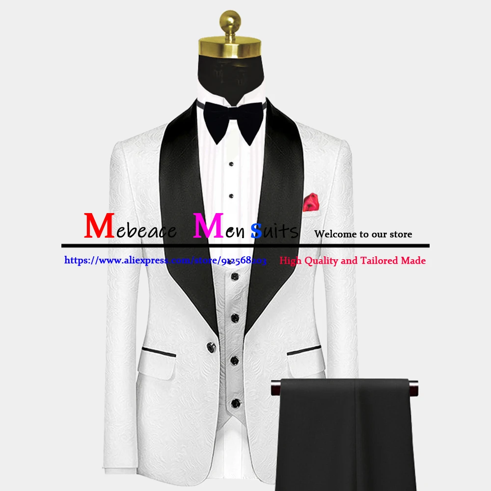 Terno masculino slim fit clássico preto jacquard terno de casamento para homens traje homme 3 peças noivo festa de casamento smoking personalizado