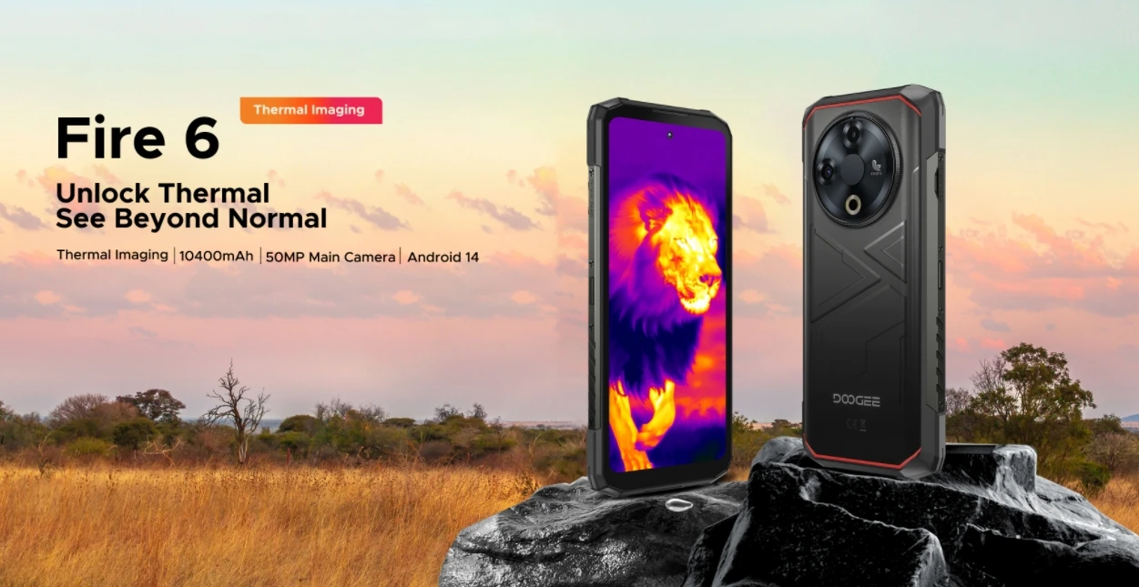 DOOGEE Fire 6 CPU Unisoc T606 120Hz  6.56inch 4G Rugged Smartphone Thermal Imaging Unlock Thermal See Beyond Normal 6GB+256GB