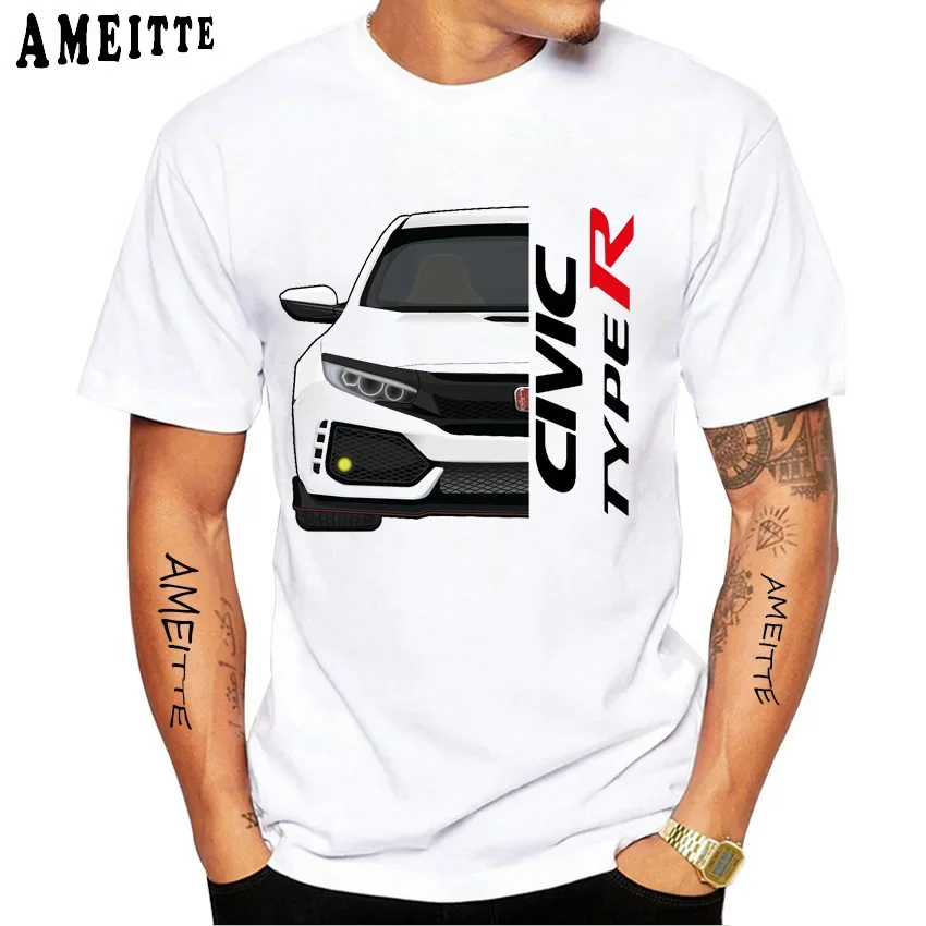 Civic Type R FK8 White T-Shirt New Summer Men Short Sleeve Japan Classic Car Design Casual Boy Tees Hip Hop Sport Tops