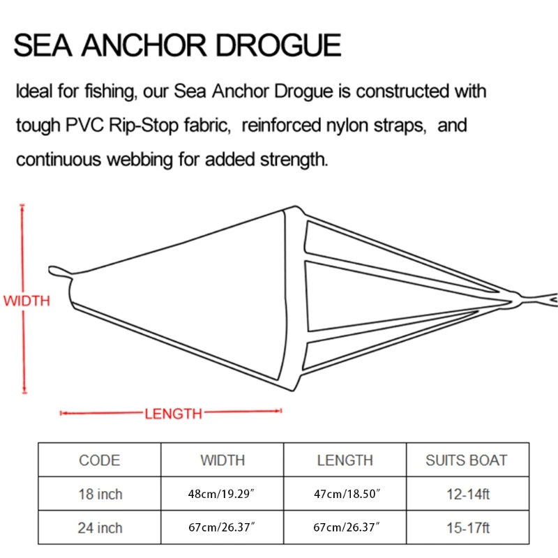 Sea Anchor Drogue Drift Sock with Kayak Tow Rope Line for Marine Boat Buoy Ball Float Leash Sea Brake System